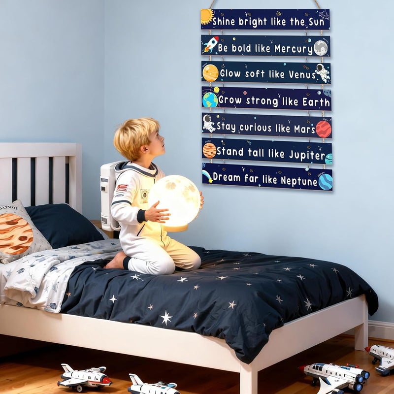 FIOBEE Girls Room Décor for Teen Girls Boys with LED Light Wall Decor for Bedroom Motivational Inspirational Wall Art Girl Room Decoration for Kids Studyroom, 8 Kinds of Lights, Navy Space - Image 2